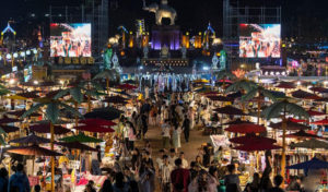 An aerial view of a night fair in Jinghong City, Xishuangbanna Prefecture. China is now offering visa-free travel for Cambodian nationals to its Xishuangbanna Prefecture. Xinhua
